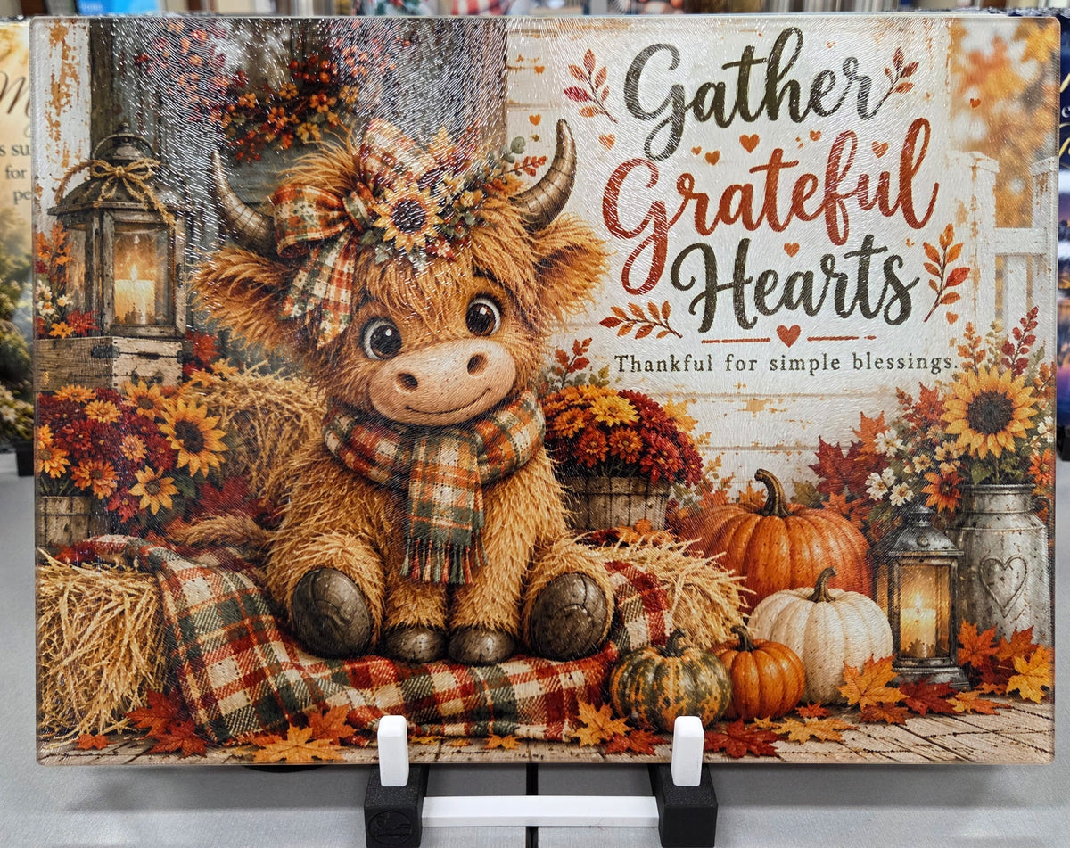 Fall Highland Cow Glass Cutting Board – Gather Grateful Hearts