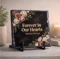Forever in Our Hearts Memorial Slate – 6x6 Sympathy Gift – Floral Remembrance Plaque – Bereavement Keepsake Decor