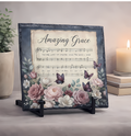 Amazing Grace Slate 6x6 Plaque – Christian Hymn Decor – Scripture Music Art – Faith Home Decor Gift