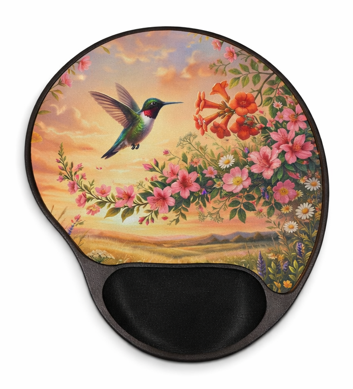 Hummingbird Floral Ergonomic Mouse Pad with Wrist Rest – Removable Insert Desk Set