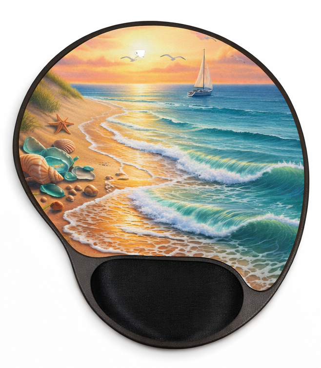 Coastal Beach Sunset Ergonomic Mouse Pad with Wrist Rest – Removable Insert Desk Set