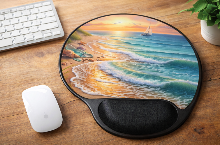 Coastal Beach Sunset Ergonomic Mouse Pad with Wrist Rest – Removable Insert Desk Set