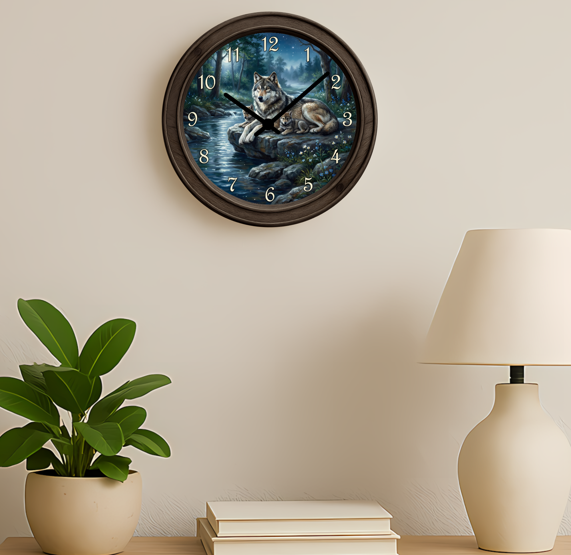Majestic Wolf Wall Clock – Rustic Woodland Nature Décor