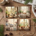 Cozy Cat Cottage – Fine Art Ceramic Coasters (Set of 4)