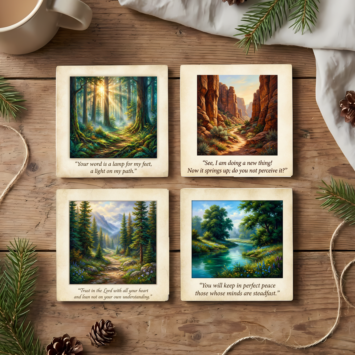 Guided by Faith – Christian Scripture – Fine Art Ceramic Coasters (Set of 4)