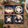 250 Years of Freedom Fine Art Ceramic Coaster Set of 4 – Patriotic American Flag Decor 1776–2026
