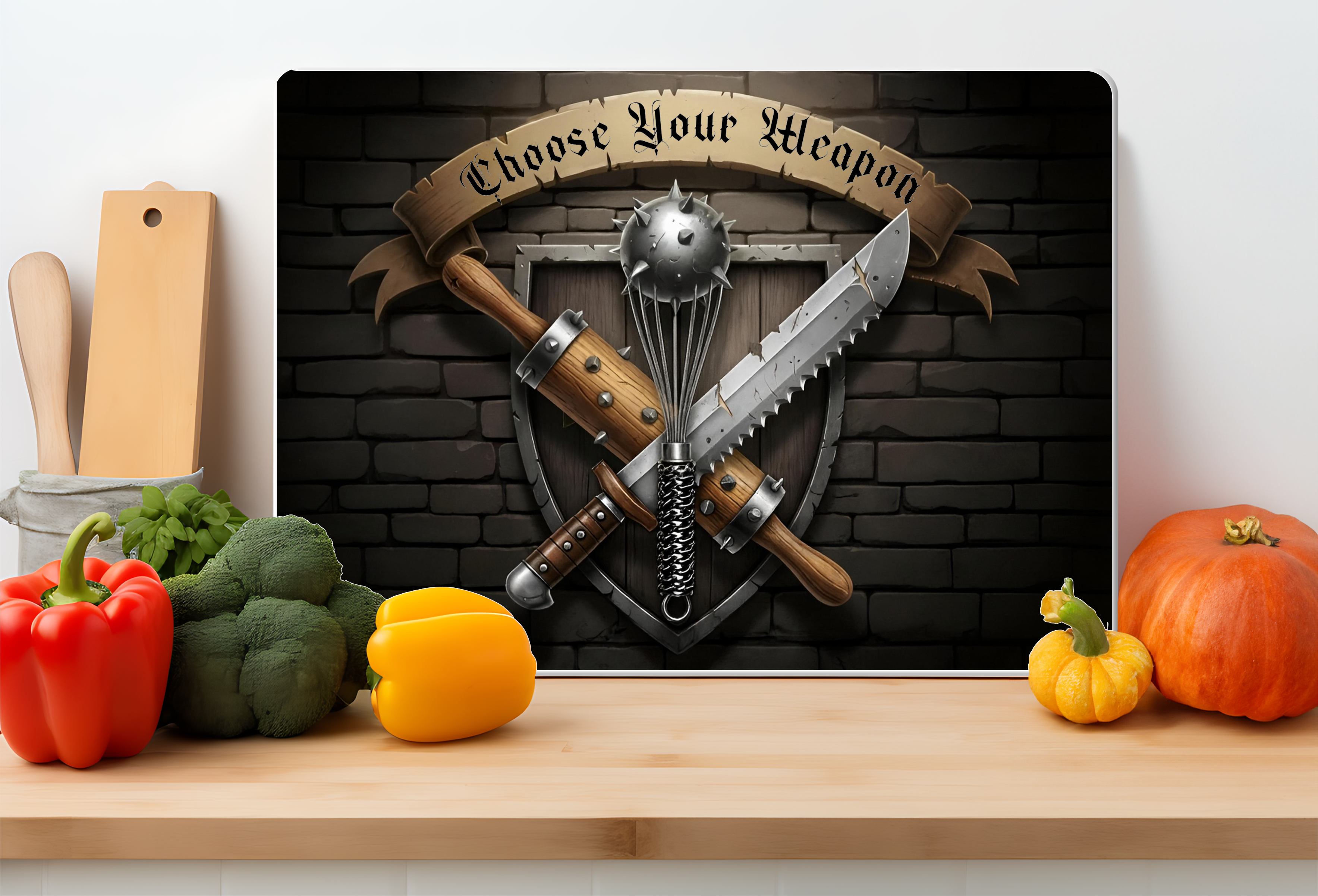 Choose Your Weapon Medieval Kitchen Glass Cutting Board