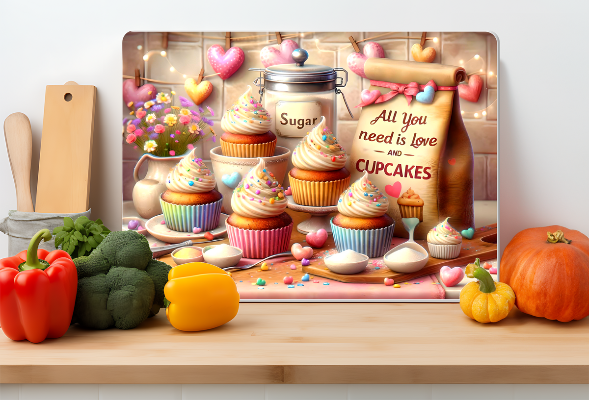All You Need Is Love and Cupcakes Glass Cutting Board