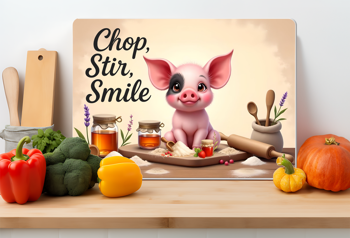Chop, Stir, Smile Glass Cutting Board – Farmhouse Kitchen Decor