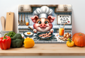 Kiss the Cook Pig Chef Glass Cutting Board