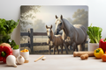 Summer Horse & Foal Glass Cutting Board – Farmhouse Kitchen Decor