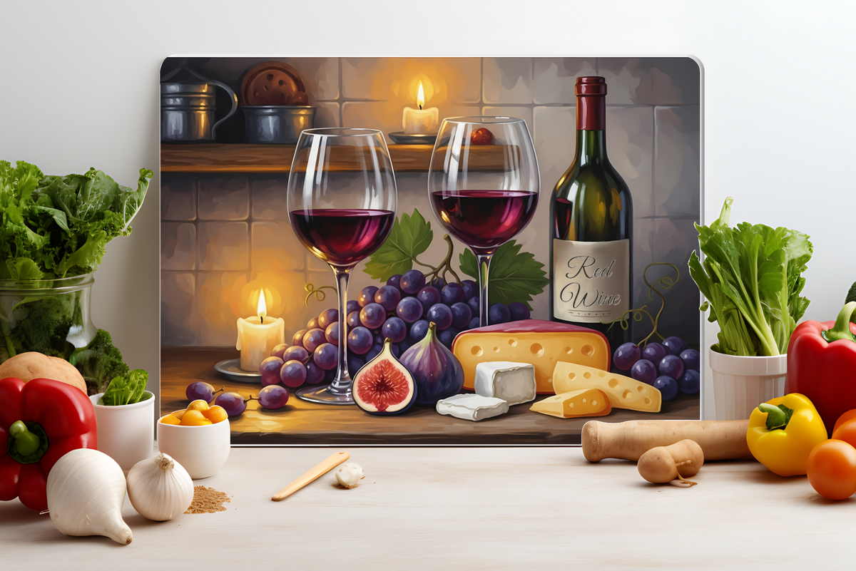 Wine & Cheese Glass Cutting Board – Elegant Kitchen Decor Board