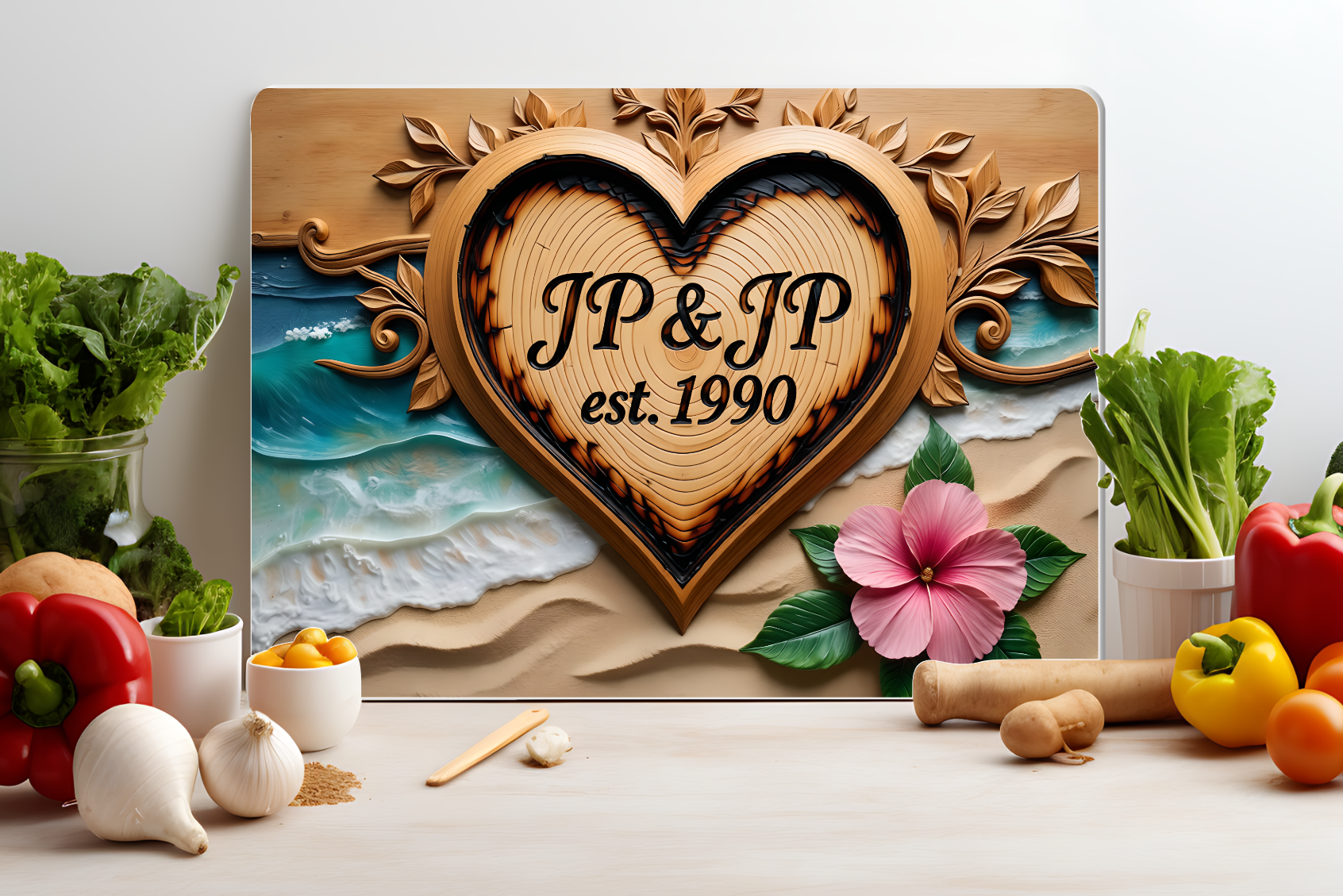 Personalized Heart Kitchen Cutting Board – Custom Family Name Decor
