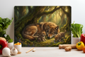 Mother Wolf & Pups Woodland Glass Cutting Board