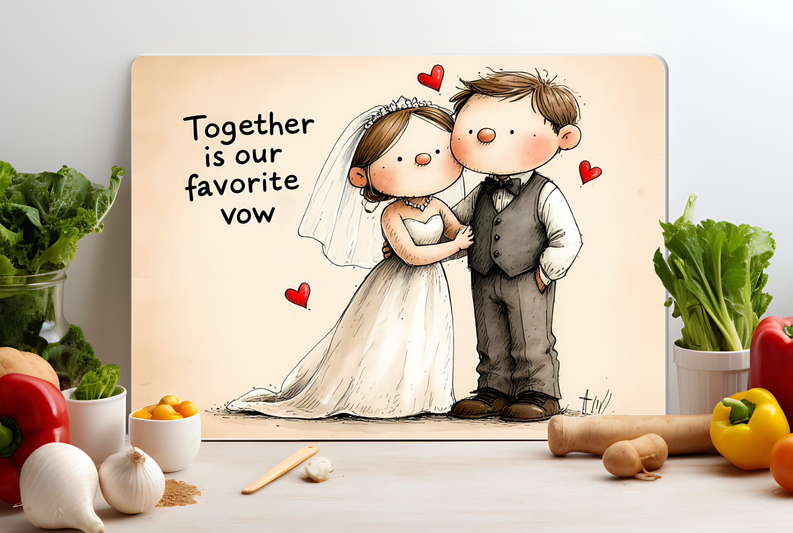 Together Is Our Favorite Vow Wedding Glass Cutting Board
