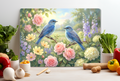 Bluebird Pair Glass Cutting Board – Spring Floral Kitchen Decor
