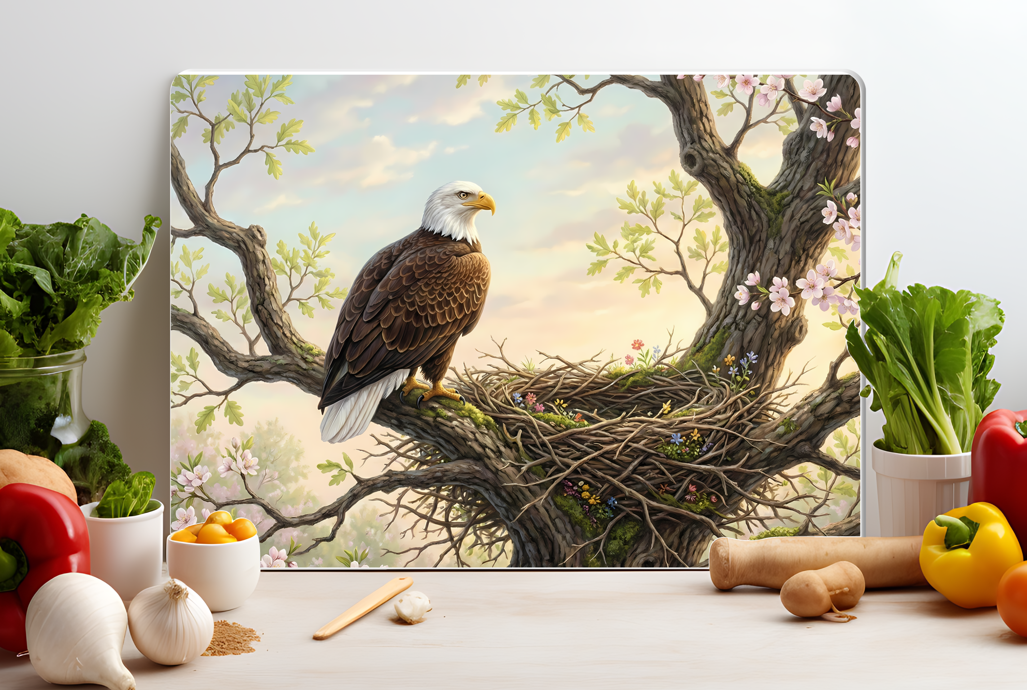 Bald Eagle Glass Cutting Board – Majestic Wildlife Kitchen Decor