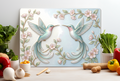 Hummingbird Pair Glass Cutting Board – Elegant Floral Bird Kitchen Decor