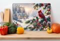 Merry & Bright Cardinal Winter Glass Cutting Board