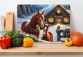 Winter Horse & Foal Glass Cutting Board – Farmhouse Kitchen Decor
