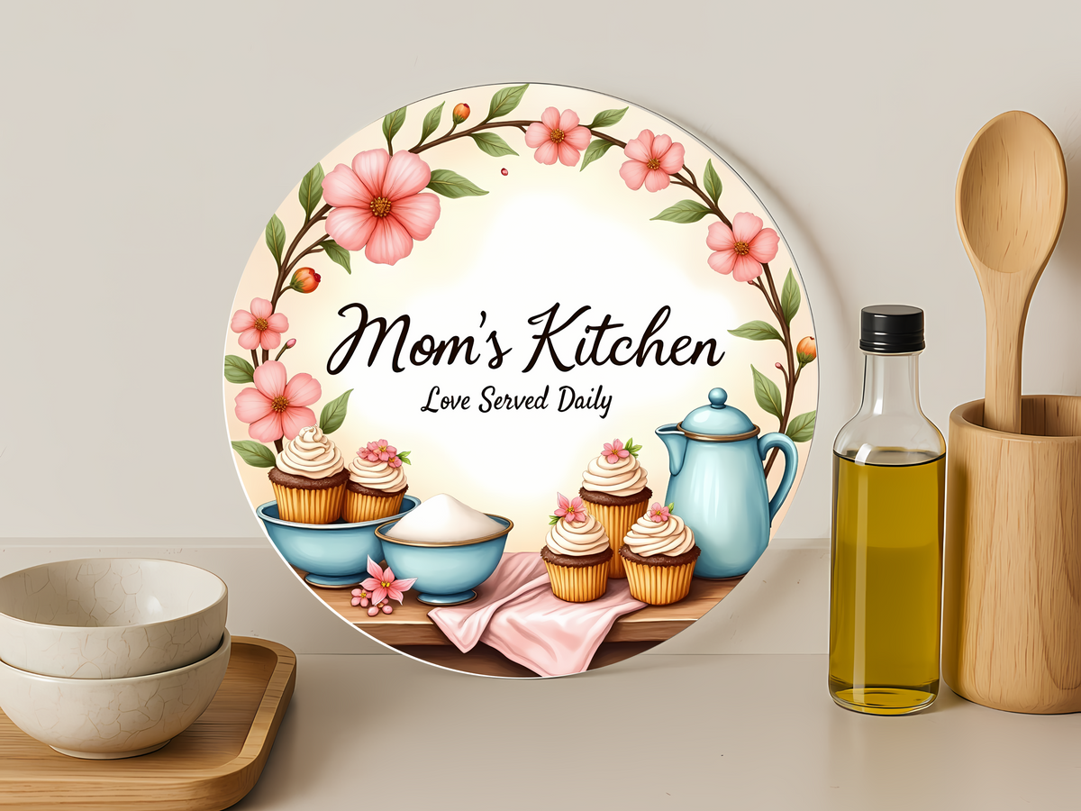Mom’s Kitchen – Love Served Daily-Round Glass Cutting Board 12"