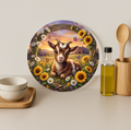 Baby Goat Sunflower Farm Round Glass Cutting Board-Round 12"