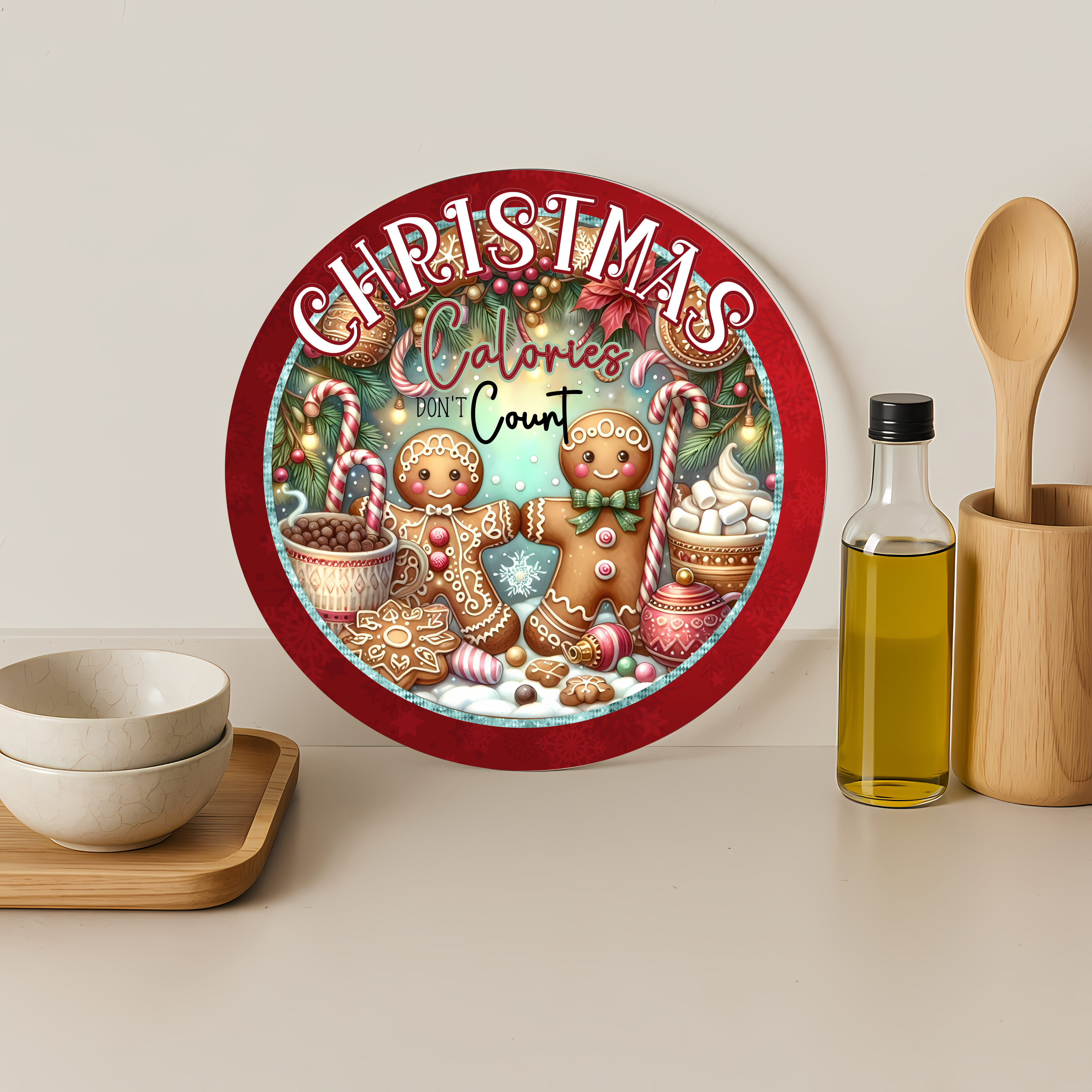 Christmas Calories Don’t Coun-Round Glass Cutting Board 12"