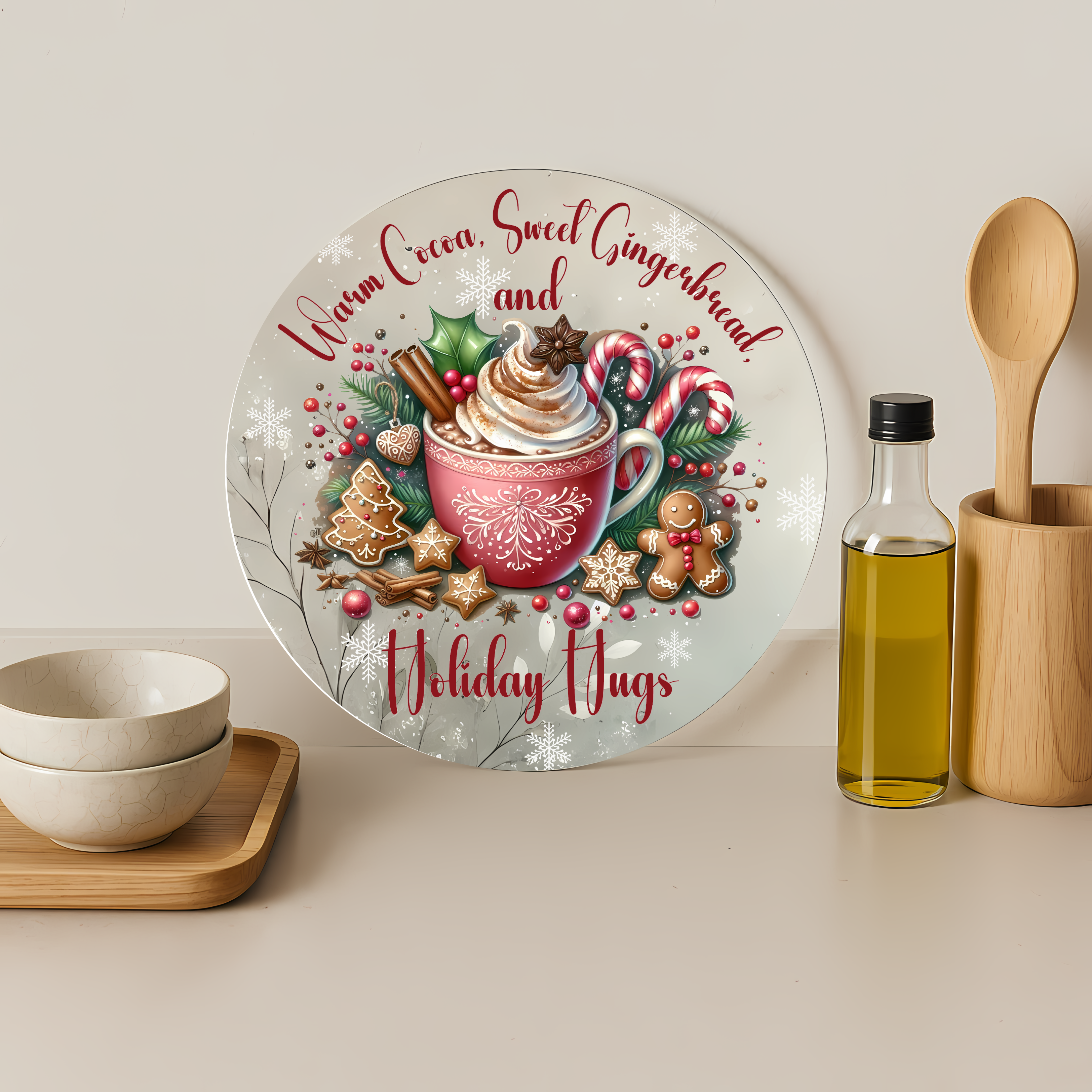 Warm Cocoa Sweet Gingerbread-Round Glass Cutting Board 12"