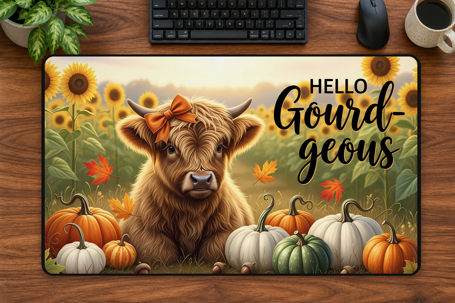 Hello Gourd-geous Highland Cow Desk Pad 24 × 14 inch desk pad