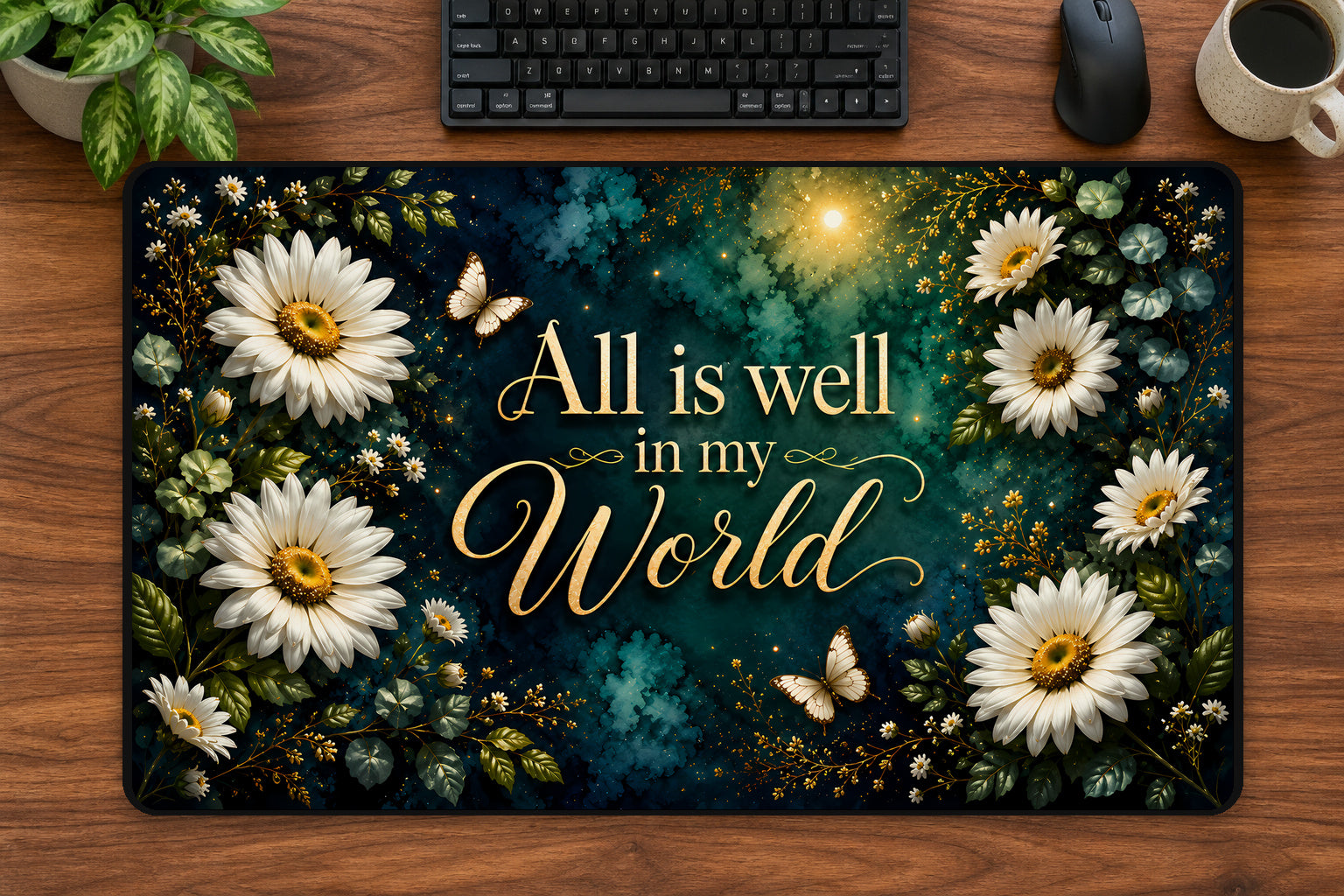 All Is Well With My World Daisy Desk Pad 24 × 14 inch desk pad