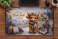 Winter Highland Cow Desk Pad 24 × 14 inch desk pad