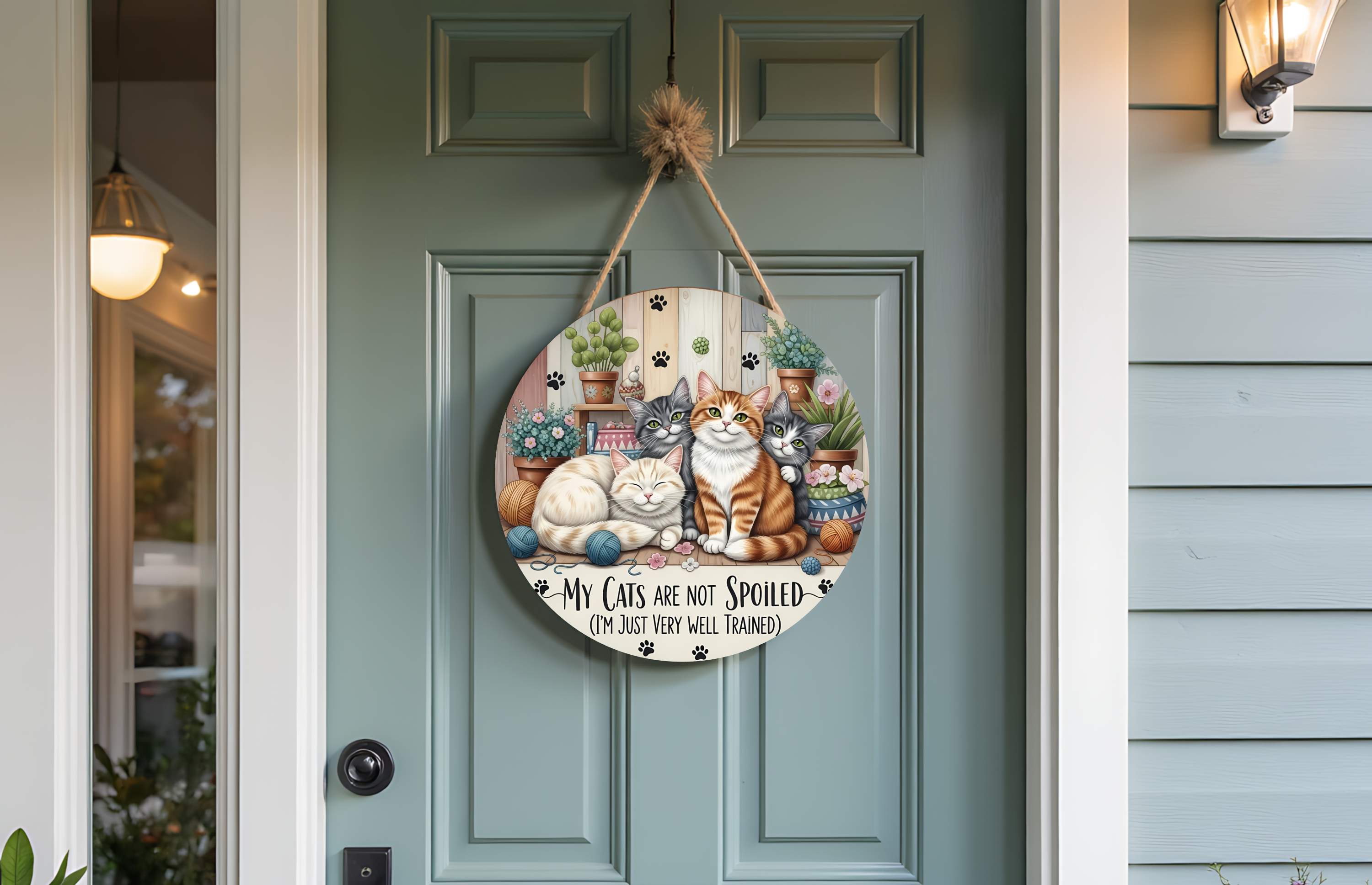 My Cats Are Not Spoiled Door Hanger Round | Funny Cat Front Door Decor