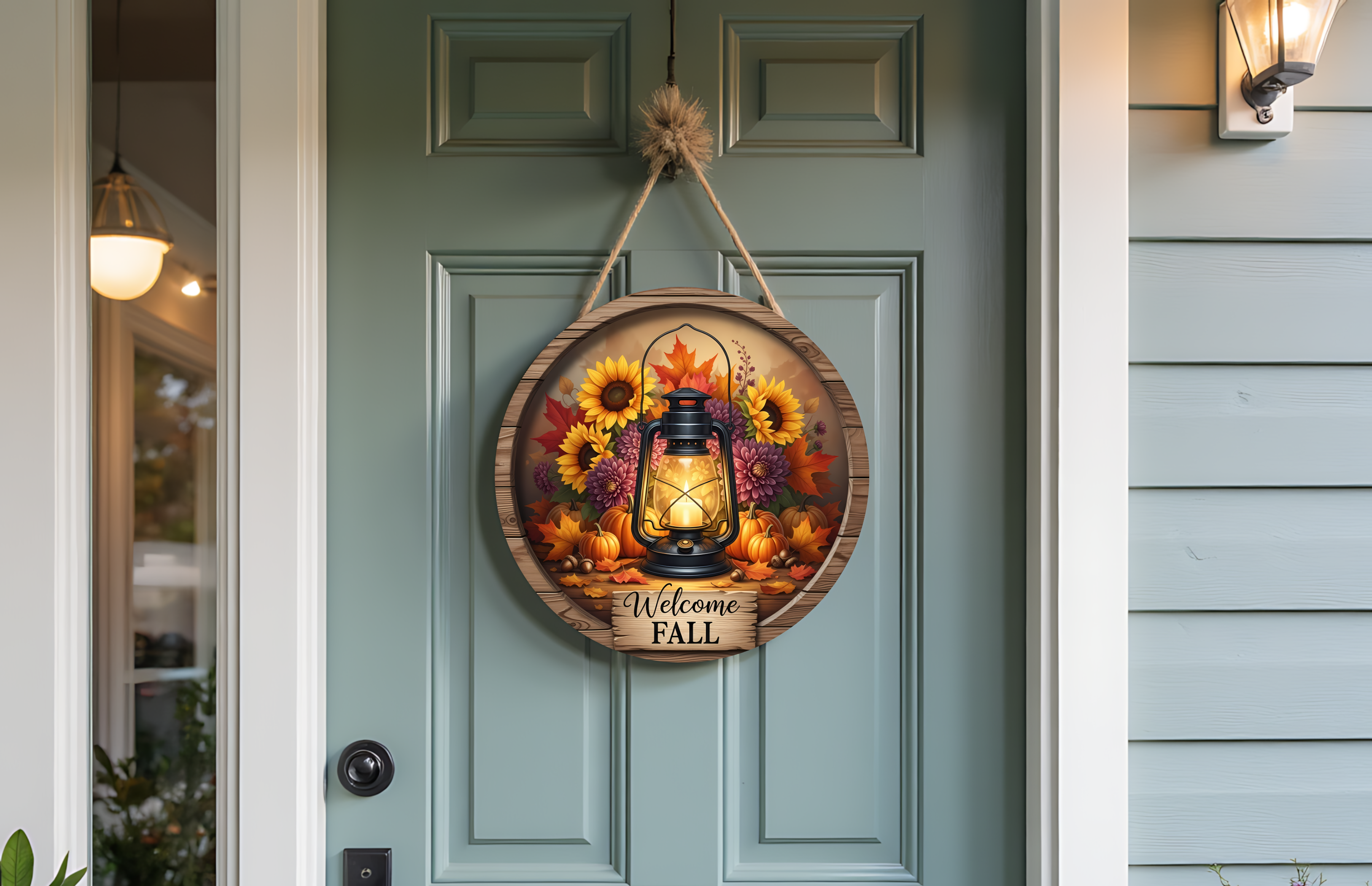 Welcome Fall Lantern Door Round – Autumn Front Door Decor
