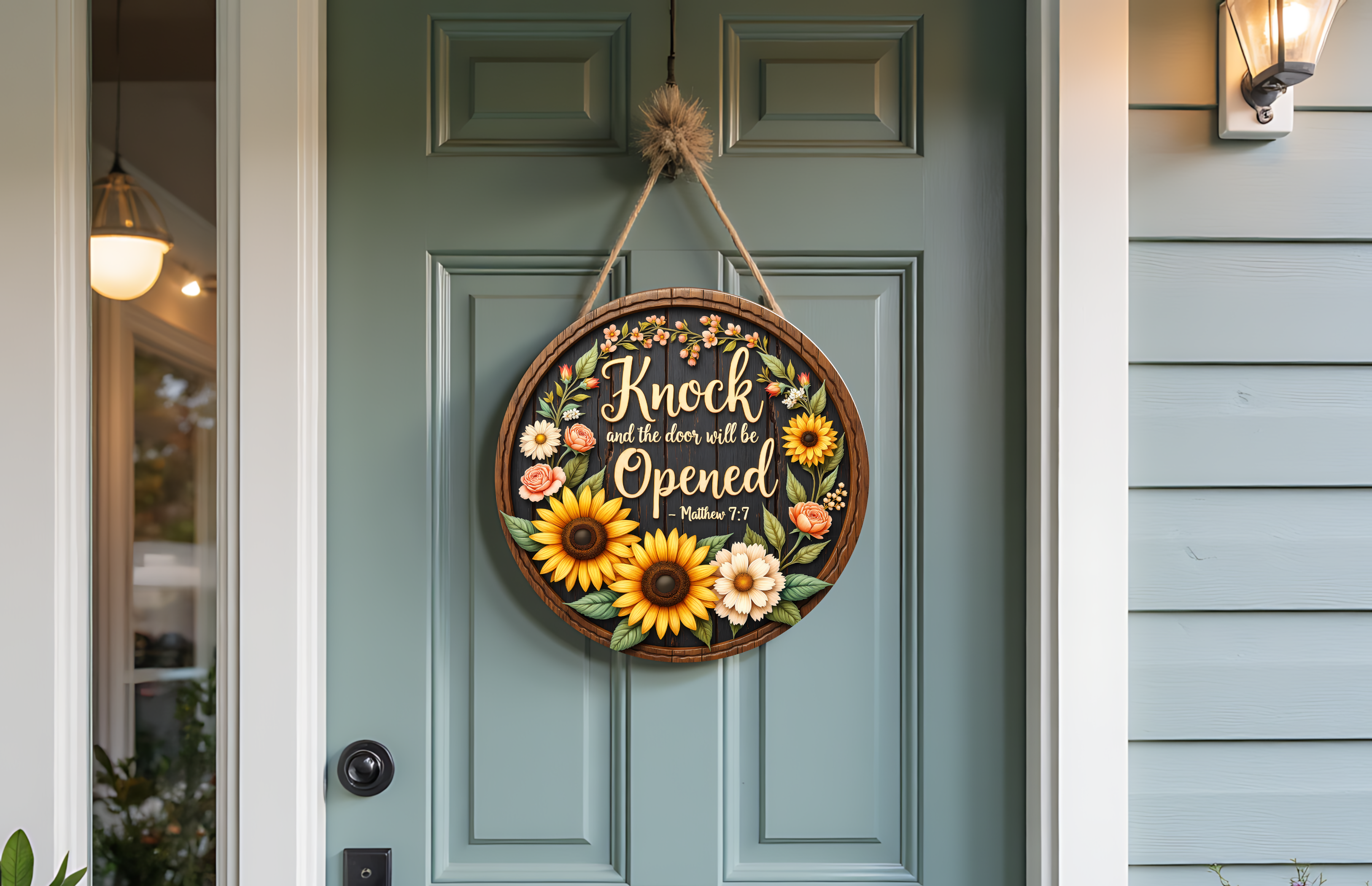 Knock and the Door Will Be Opened Door Round – Matthew 7:7 Christian Decor
