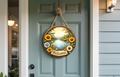 Welcome Sunflower Door Hanger Round | Floral Bird Front Door Decor