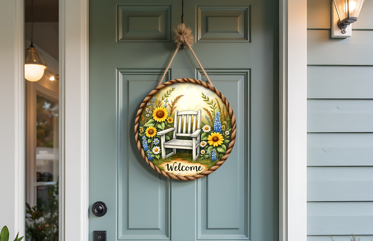 Welcome Garden Door Hanger Round | Sunflower Front Door Decor