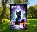 Brewing Up Trouble Black Cat-12 × 18 Garden Flag (Single-Sided)