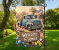 Welcome Friends Blue Truck Spring-12 × 18 Garden Flag (Single-Sided)
