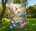 Welcome Spring Hummingbirds & Wildflowers-12 × 18 Garden Flag (Single-Sided)