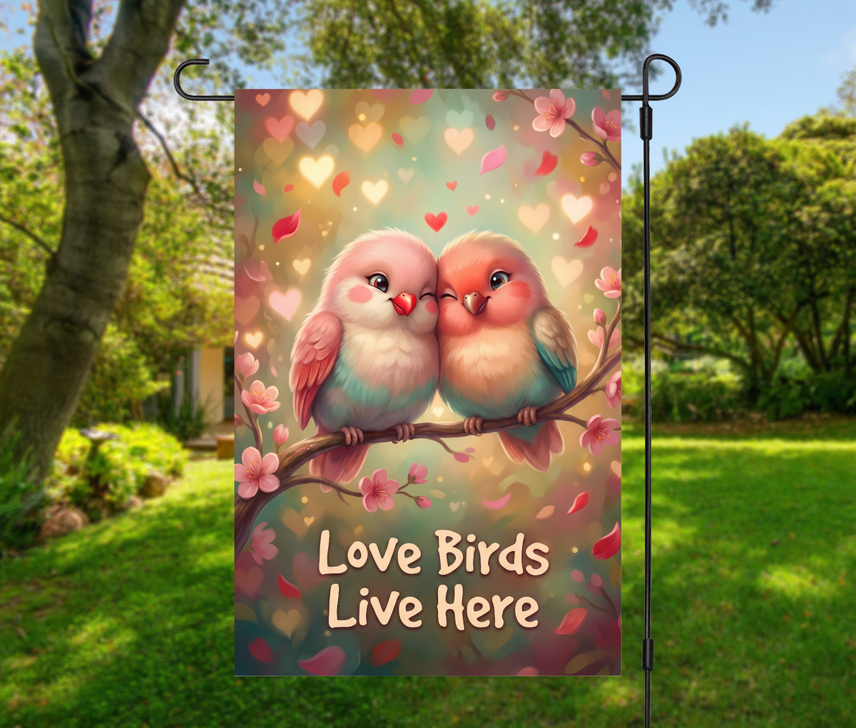 Love Birds Live Here-12 × 18 Garden Flag (Single-Sided)
