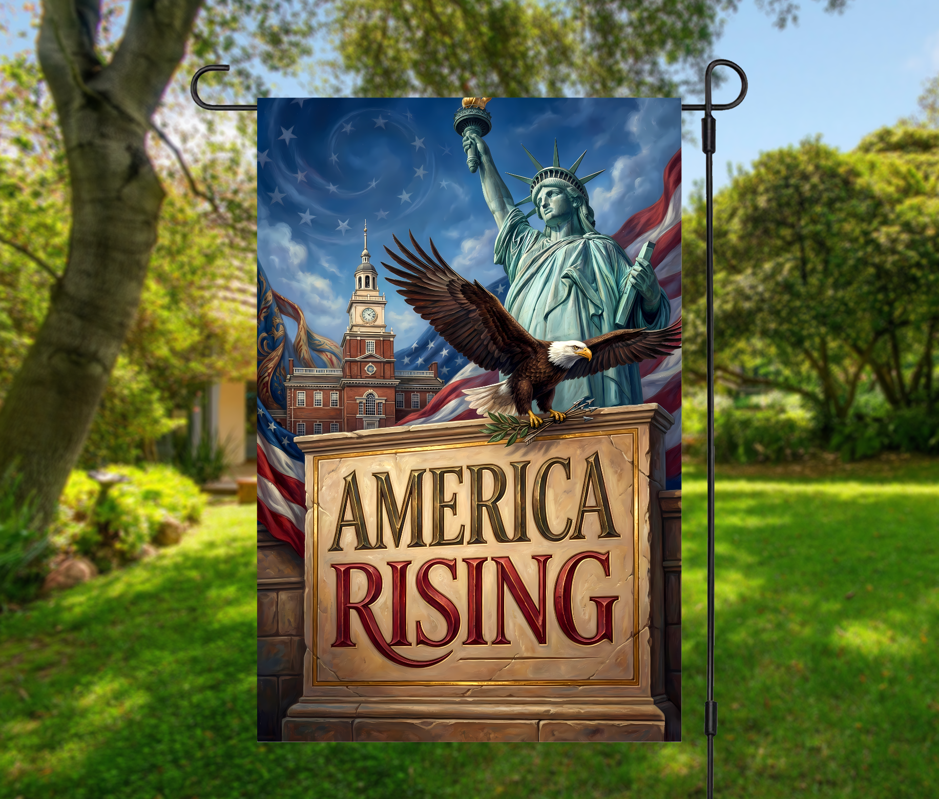 America Rising Patriotic-12 × 18 Garden Flag (Single-Sided)