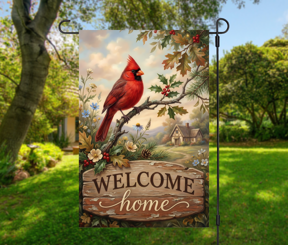 Welcome Home Cardinal-12 × 18 Garden Flag (Single-Sided)