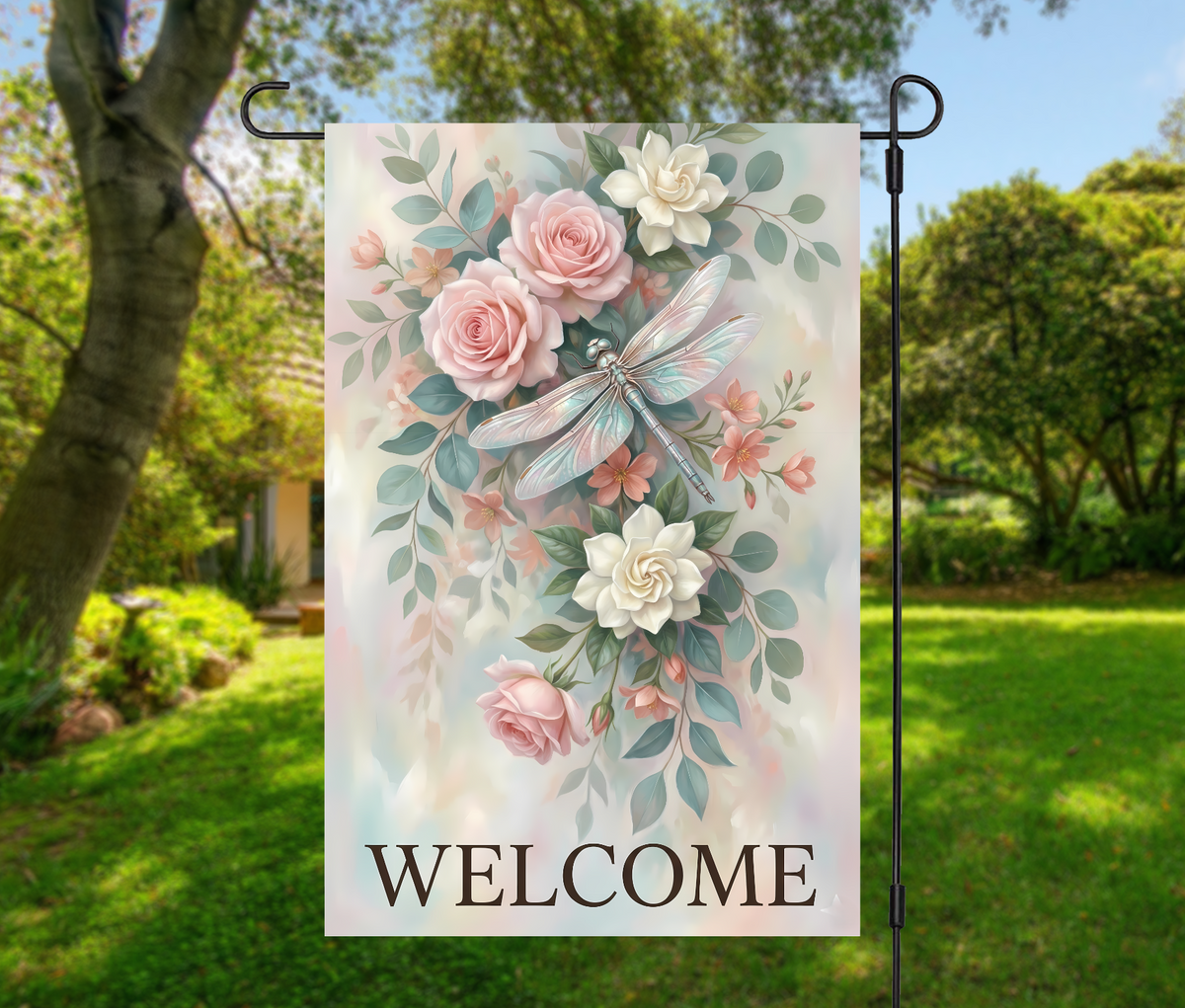 Welcome Dragonfly-12 × 18 Garden Flag (Single-Sided)
