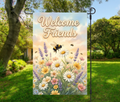 Bee Garden Flag – Welcome Friends Wildflower Daisy Garden Flag-12 × 18  (Single-Sided)