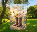 Cowboy Boot Garden Flag – Welcome Y’all Floral Western Garden Flag-12 × 18 (Single-Sided)