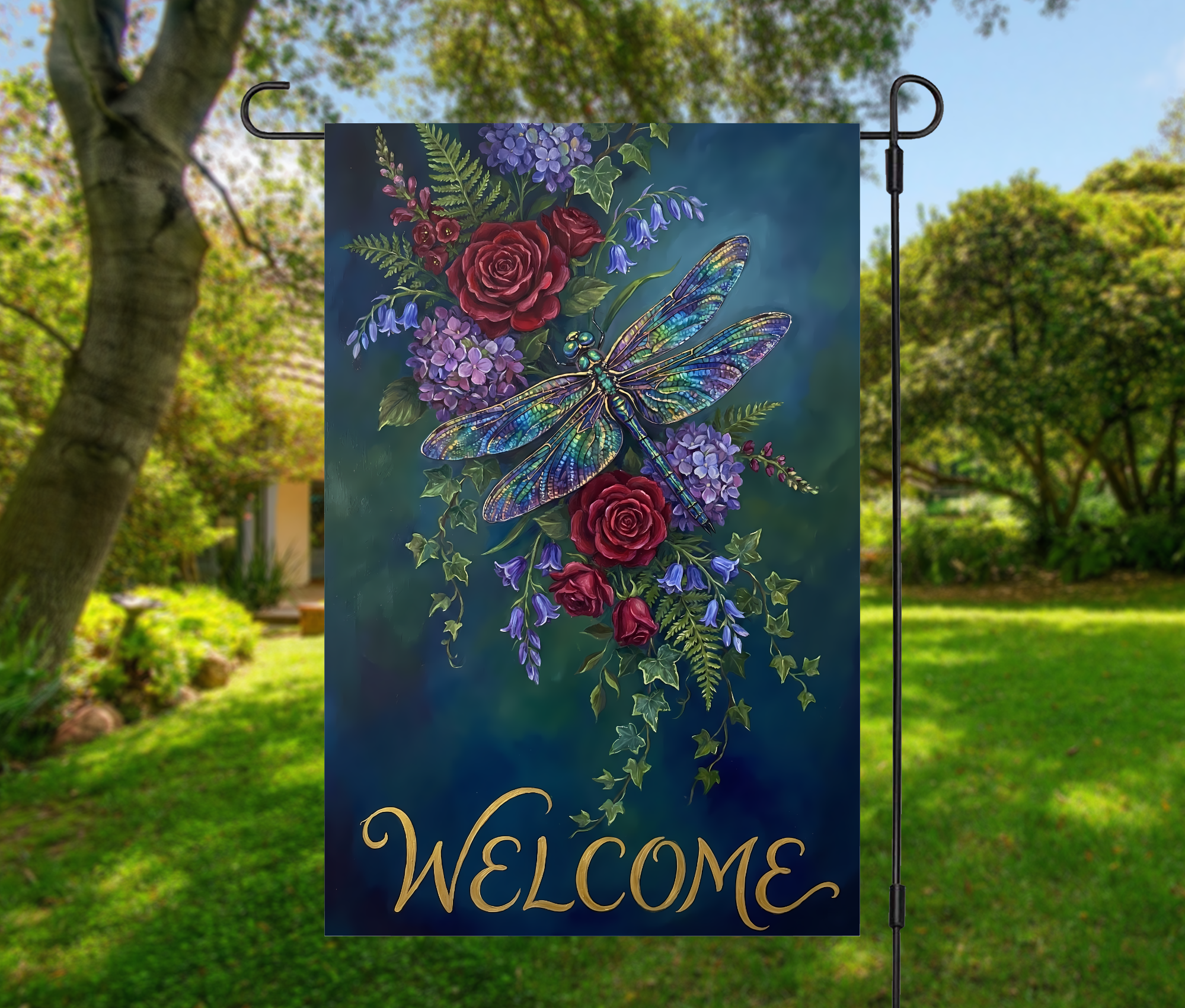 Dragonfly Garden Flag – Floral Welcome Garden Flag Yard Decor 12 × 18 (Single-Sided)