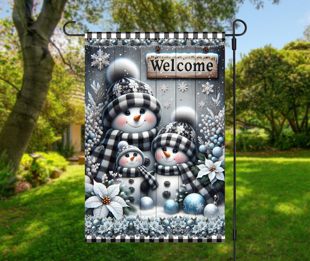 Welcome Snowman Family-12 × 18 Garden Flag (Single-Sided)