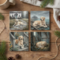 Golden Retriever Homestead – Fine Art Ceramic Coasters (Set of 4)