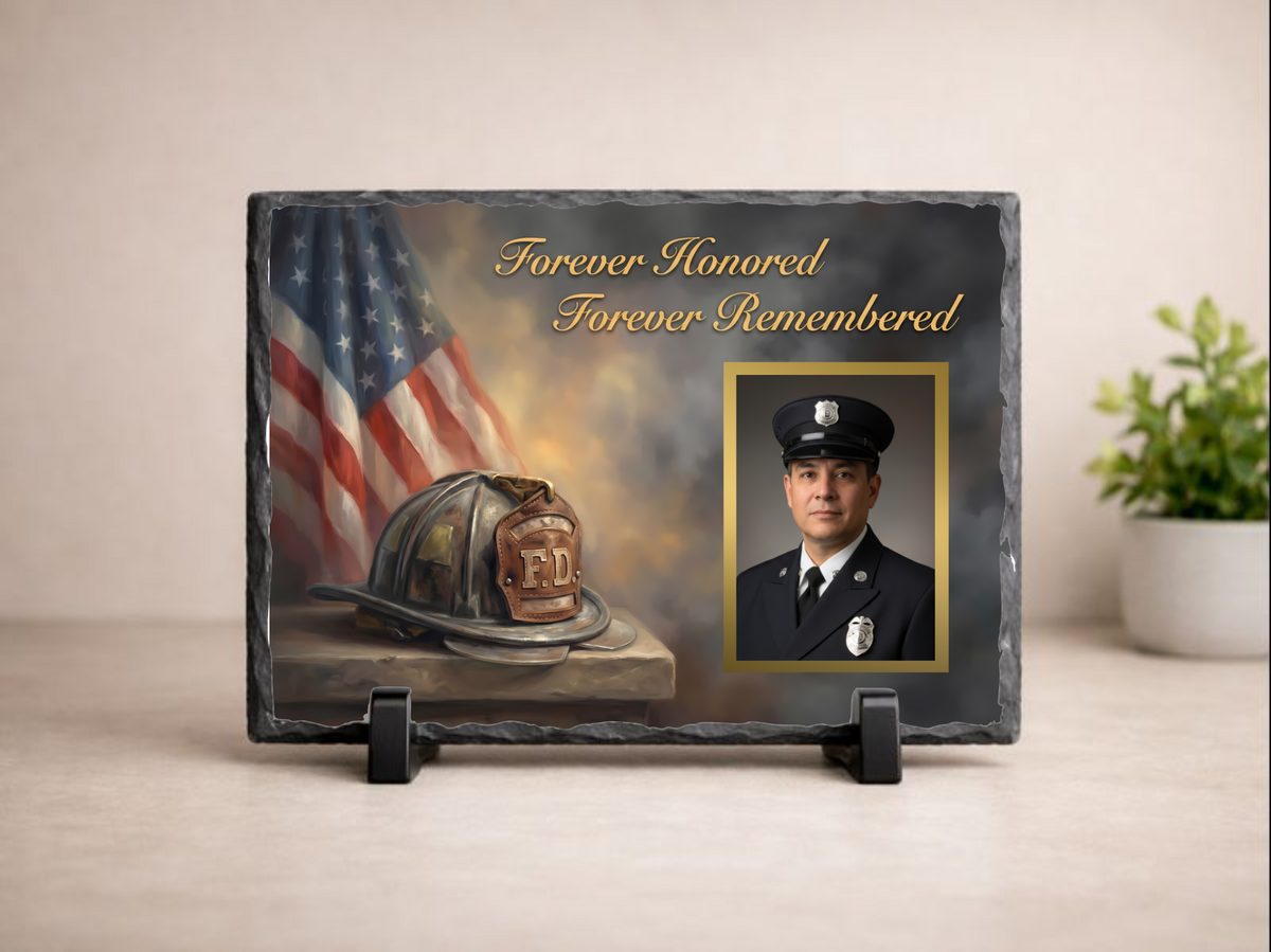 Forever Our Hero Firefighter Memorial Photo Slate