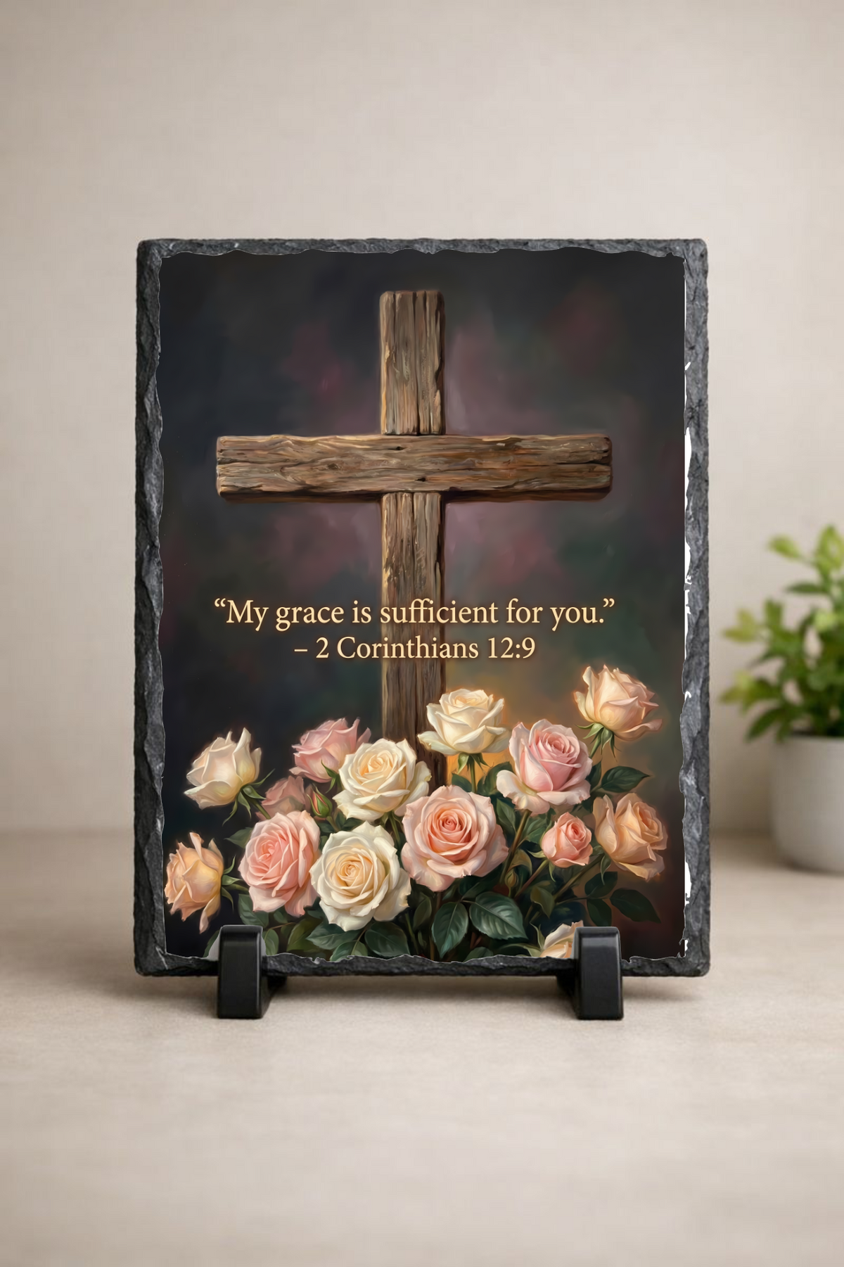 “My Grace Is Sufficient for You” – 2 Corinthians 12:9 Cross Scripture Slate